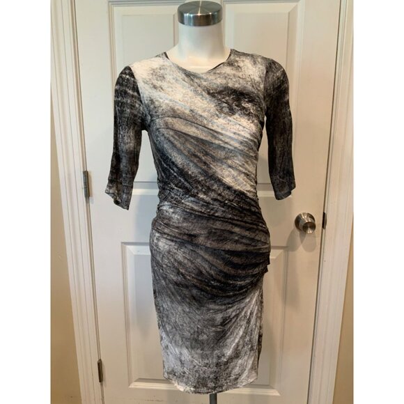Helmut Lang Black & White Splatter Ruched Sheath Dress, Size Small - Picture 1 of 7